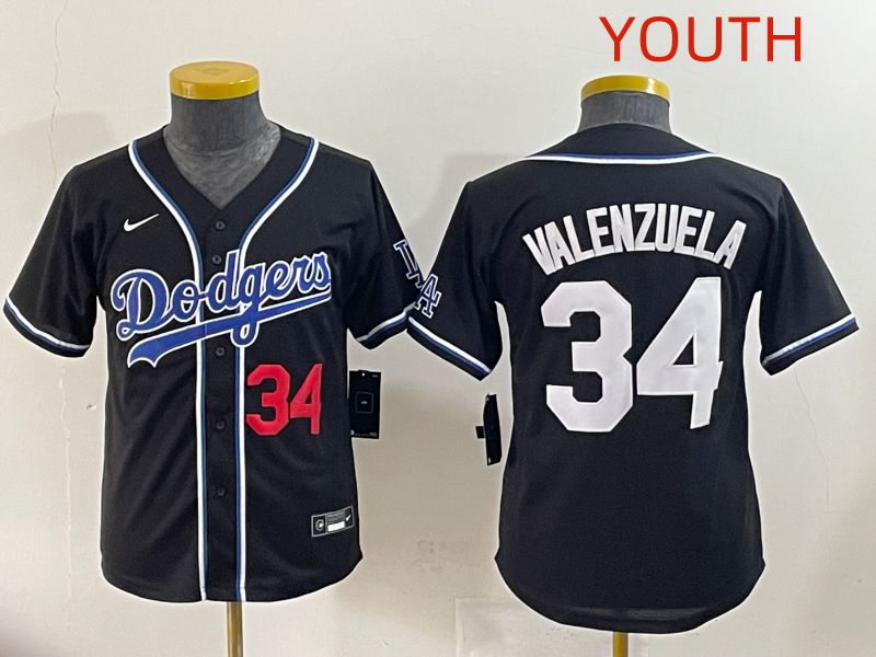 Youth 2025 Los Angeles Dodgers #34 Valenzuela Black Three generations Fashion Nike MLB Jersey style 3->youth mlb jersey->Youth Jersey